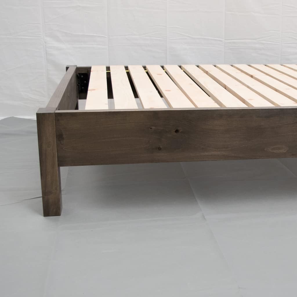 Farmhouse Wood Platform Bed Frame, Twin XL Size - Rustic & Modern Style, Brown Finish, Solid Pine, No Box Spring Needed, Amish Made in USA