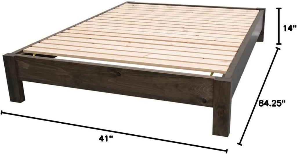 Farmhouse Wood Platform Bed Frame, Twin XL Size - Rustic & Modern Style, Brown Finish, Solid Pine, No Box Spring Needed, Amish Made in USA