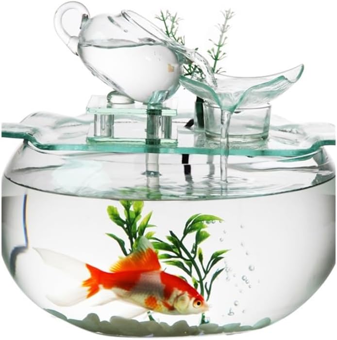 GRFIT Indoor Fountain Glass Flow Zen Aquarium Fountain, Modern Minimalist Desktop Decoration Tabletop Fountain