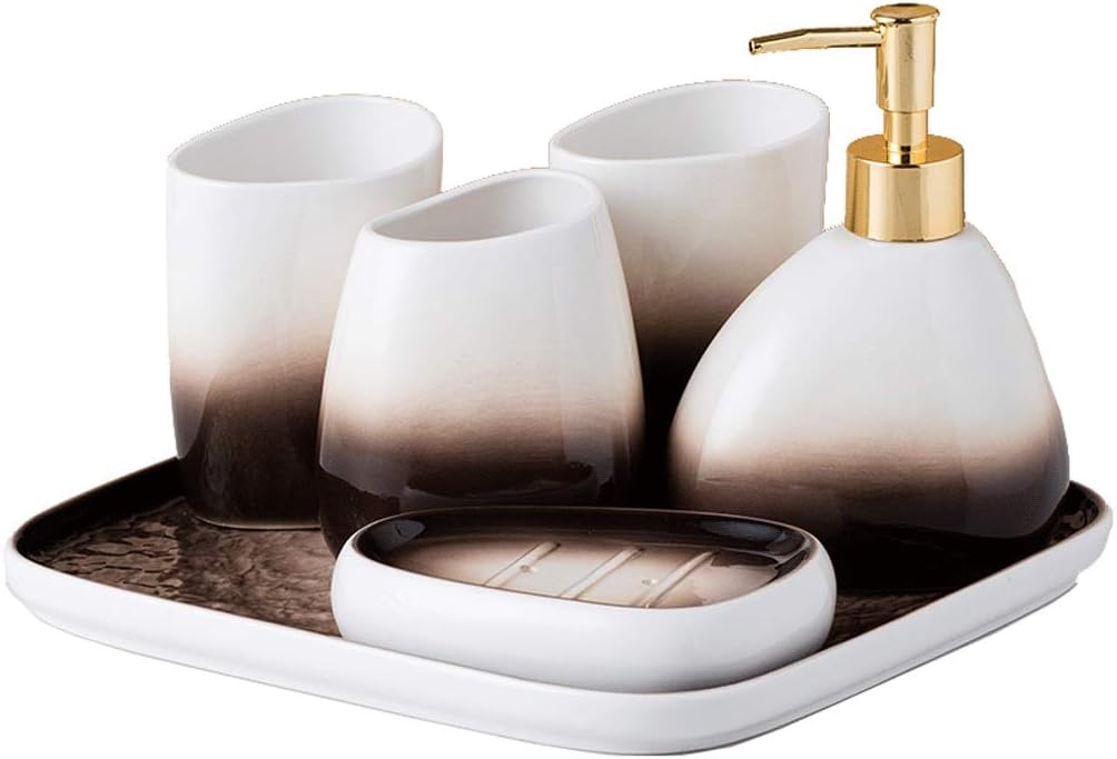 Countertop Soap Dispensers Bathroom Accessory Set 5/6 Piece Ceramic Bathroom Accessories Set 450Ml/15.2Oz Soap Dispenser Gradient Brown Bathroom Gift Set Soap Dispensers-OneColor-6 Piece Set