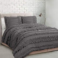 5 Piece Full Ruffles Layers Duvet Cover Set with Zipper Closure, 100% Egyptian Cotton, 1000 Thread Cotton - Full/Queen Size - Dark Grey Solid