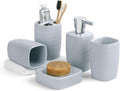 5-Piece Ceramic Bathroom Accessories Set, Soap Dispenser Toothbrush Holder Cup Soap Dish Bath Set(Blue)