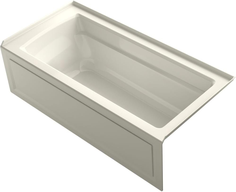 KOHLER Archer ExoCrylic 66 In. x 32 In. Three-Side Integral Flange Bath with Apron and Right-Hand Drain, Biscuit