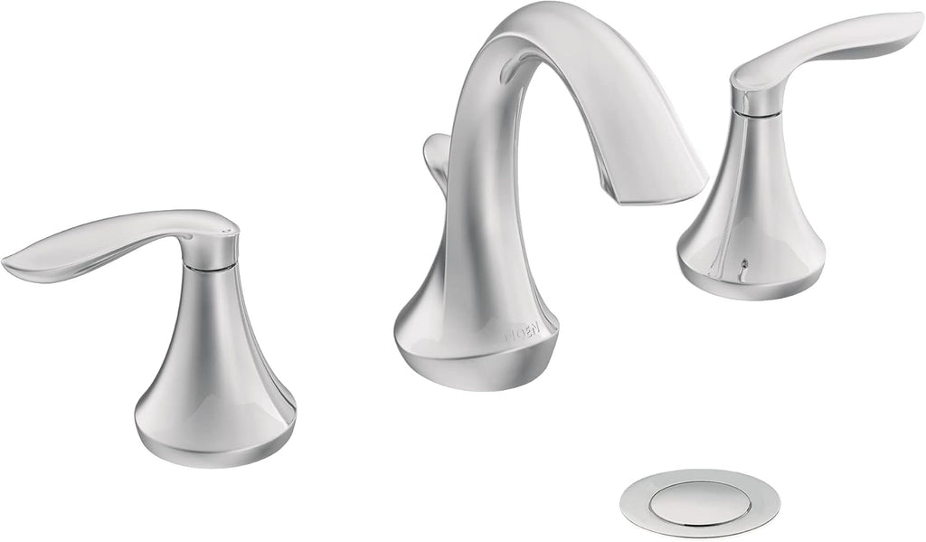 Moen Eva Chrome Transitional Two-Handle High-Arc Widespread Bathroom Faucet with Drain Assembly, Valve Required, T6420