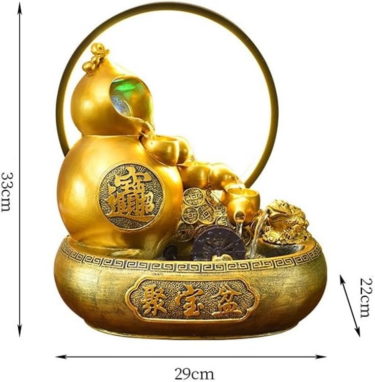 GLigeT Tabletop Fountain Wealth Attracting Feng Shui Wheel Gourd Flowing Water Ornaments Circulating Water Features Living Room Desktop Decorative Water Fountain Decor