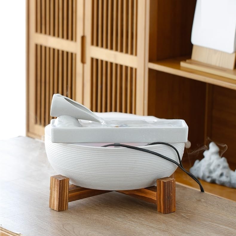 GUERNSEY Tabletop Fountain Tabletop Fountain Chinese Simple Desktop Water Ornaments Fountain Humidifier Living Room Tea Table Office Decorations Indoor Fountain(White)