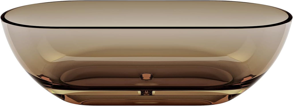 69'' Resin Soaking Bathtub Transparent Oval Freestanding Tub Deep Soaking Bathtub Modern Tubs with Overflow and Pop-up Drain in Brown