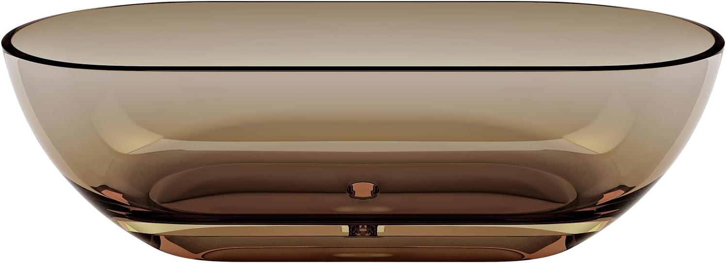 69'' Resin Soaking Bathtub Transparent Oval Freestanding Tub Deep Soaking Bathtub Modern Tubs with Overflow and Pop-up Drain in Brown