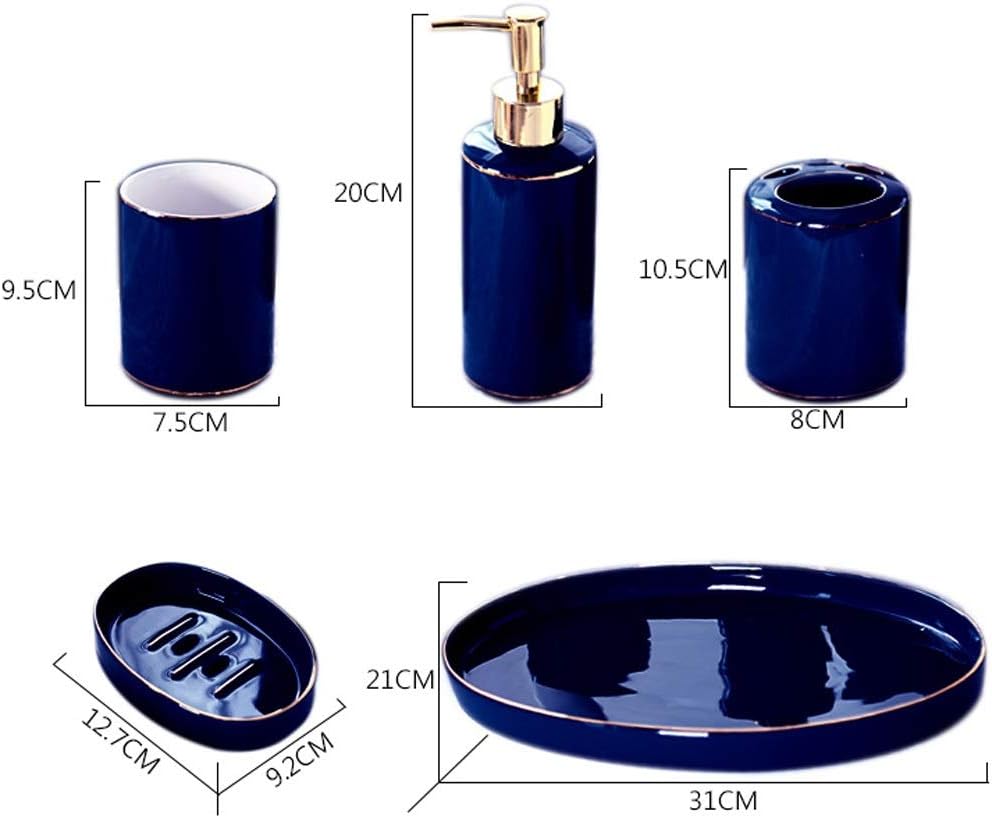 Kitchen Soap Dispenser Dark Blue Gold Edge Ceramic Bathroom Accessories Supplies Six-piece Set Containing Soap Dispenser Mouthwash Cup Toothbrush Holder Soap Box and Tray Countertop Soap Dispensers