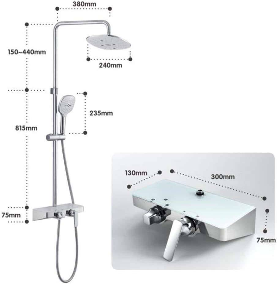 Shower Set Chrome Plated Brass Body ABS and Spray Shower Wall- Mounted Shower Combination Set with Function 3 Thermostatic Bathtub Shower Faucet Bath