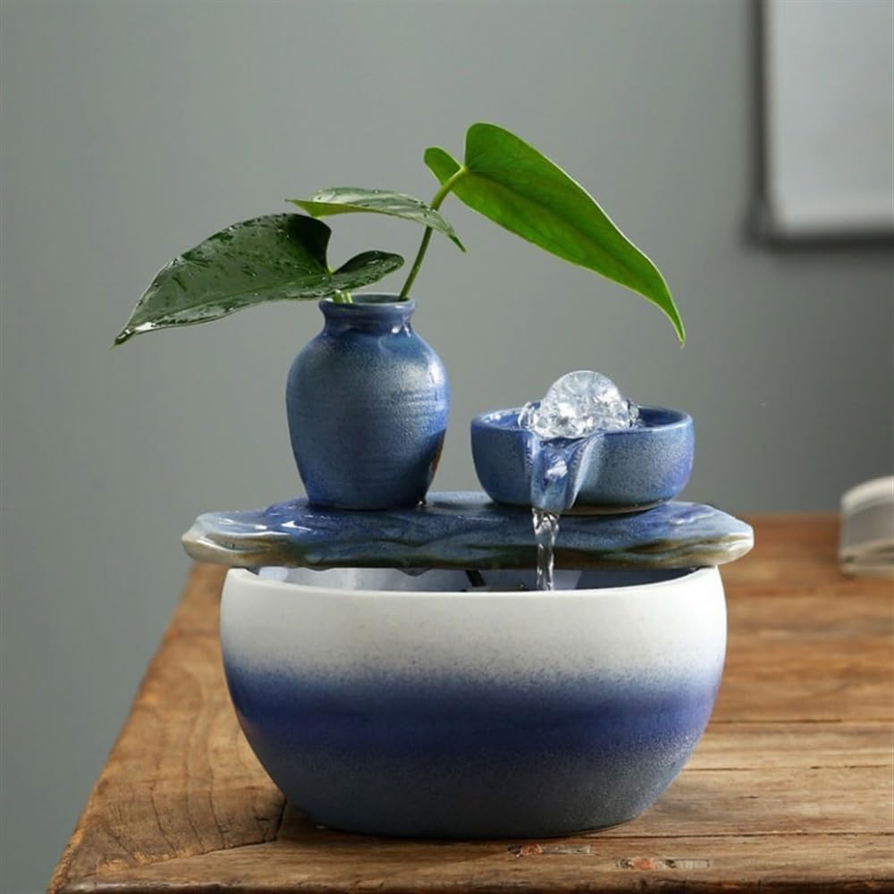 GLigeT Tabletop Fountain Small Water Fountain Fountain Water Ornaments Living Room Circulating Water Transit Office Desktop Humidifier Decorations Water Fountain Decor(Blue)