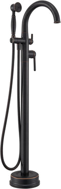 Freestanding Tub Faucets Bathroom Floor Mounted Waterfall Tub Filler Brass High Flow Swivel Spout&Hand Shower Oil Rubbed Bronze