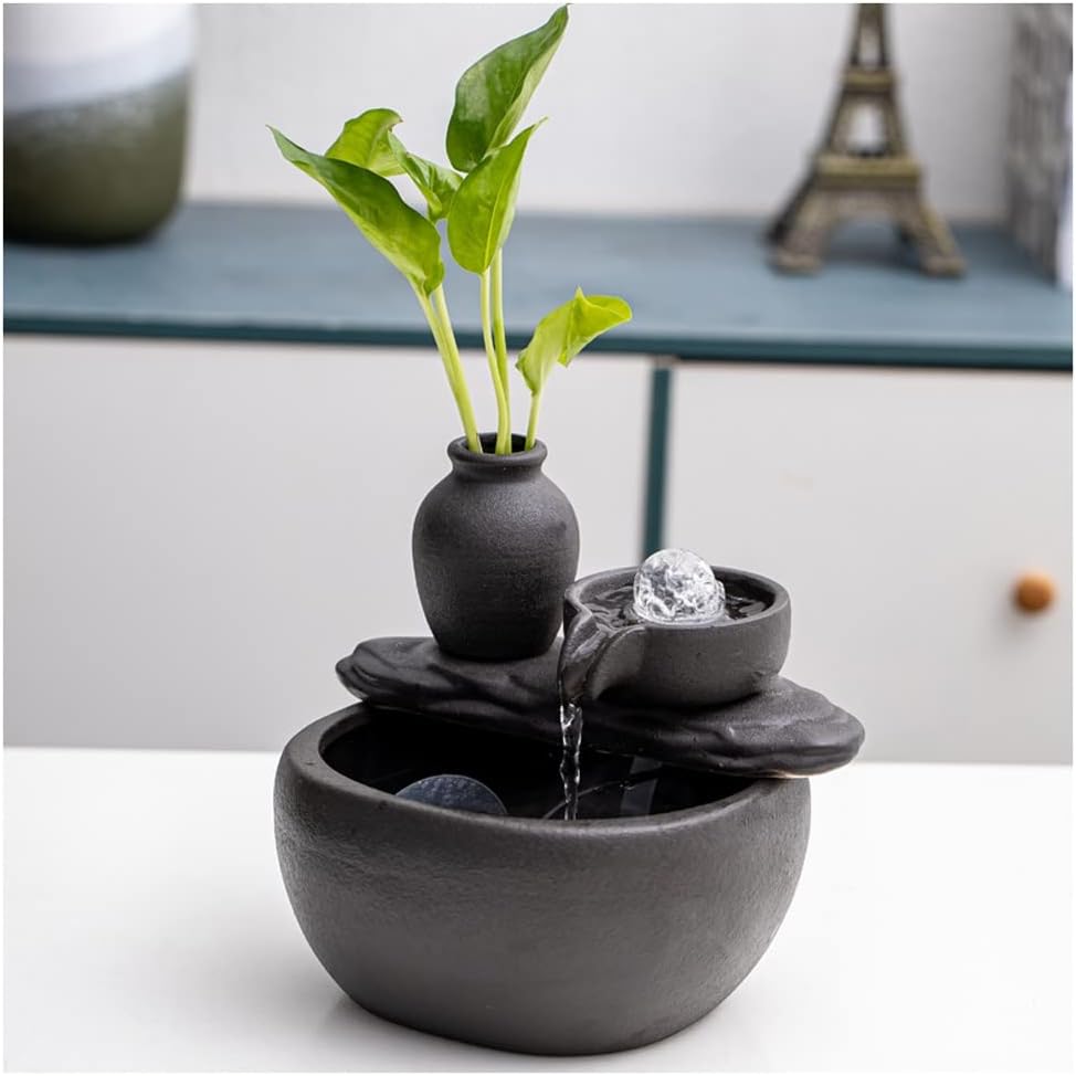 HIHELO Desktop Fountain Tabletop Fountain Ceramic Tabletop Fountain Ornament Circulating Water Fountain for Indoor and Home Decoration Water Fountain Outdoor (Color : Without Nebulizer)