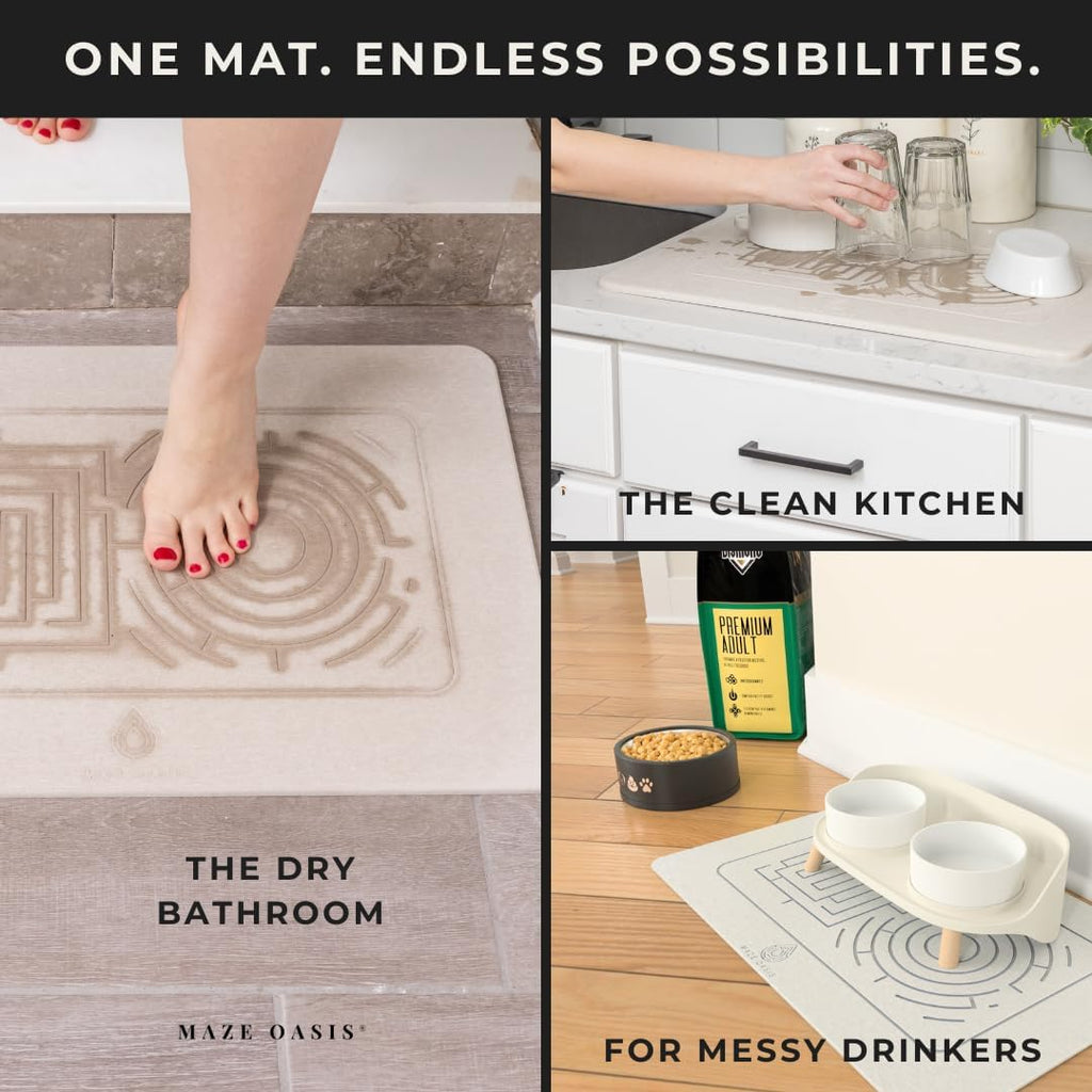 Bathroom Mat Set (2 Pack) [Engineered for Hygiene] – Stone Bath Mats for Bathroom & Kitchen Counter Drying Mat – Non Slip Diatomaceous Earth – Serenity Sterling