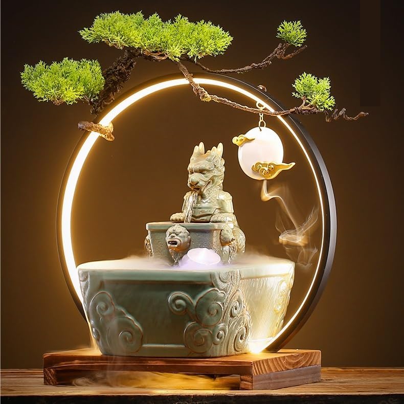 GUERNSEY Tabletop Fountain Tabletop Fountain Creative Ceramic Circulating Water Fountain Humidifier Home Living Room Fortune Office Decoration Indoor Fountain