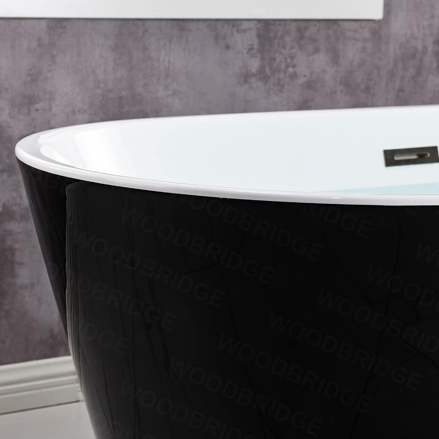 WOODBRIDGE 59' Acrylic Freestanding Bathtub Contemporary Soaking Black Tub with Brushed Nickel Overflow and Drain,B1814 BN