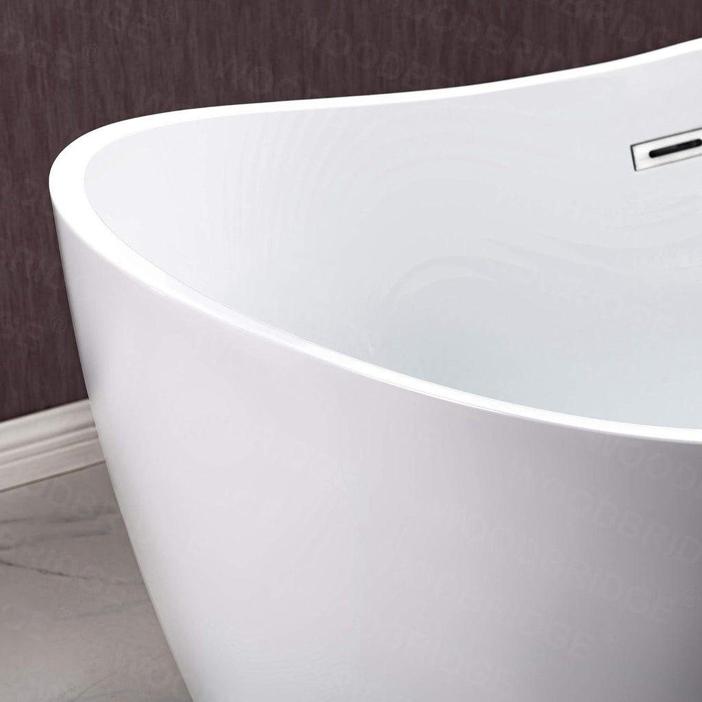 WOODBRIDGE 59' Acrylic Freestanding Bathtub Contemporary Soaking White Tub with Matte Black Overflow and Drain,B0016-MB