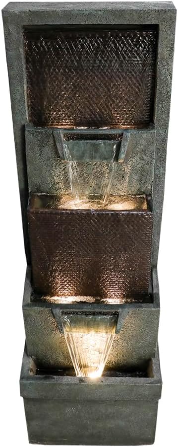 39.3'' Tall Floor Outdoor Fountains and Waterfalls with Lights Indoor Water Fountain Outdoor Modern Floor-Standing Fountain for Yard, Floor Patio, Backyard and Home Art Decor