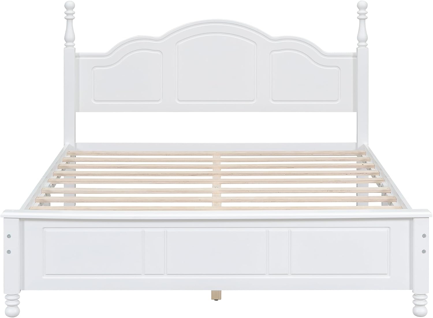 3-Pieces Bedroom Sets, Retro Style Queen Size Platform Bed with Wooden Slat Support and Headboard, Wooden Bedroom Furniture Set with 2 Nightstands for Kids Teens Adults Bedroom (White + Wood 063)
