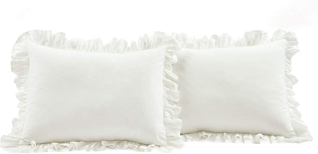 Lush Decor Reyna Ruffle Cotton Duvet Cover Set 3 Piece Set California King, White - King Size Bedding Set - White Duvet King - Ruffled Bedding - Coquette Decor