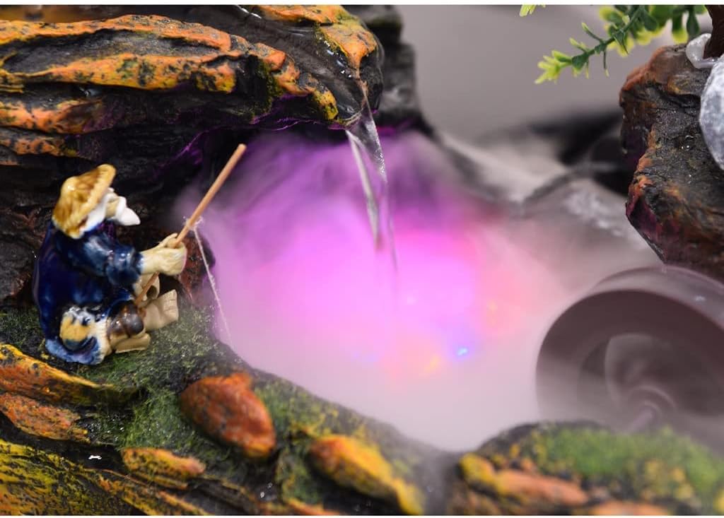 HIHELO Desktop Fountain Tabletop Fountain Resin Rockery Water Desktop Fountain Living Room Decorative Waterscape Ornament Water Fountain Outdoor (Color : with Nebulizer)
