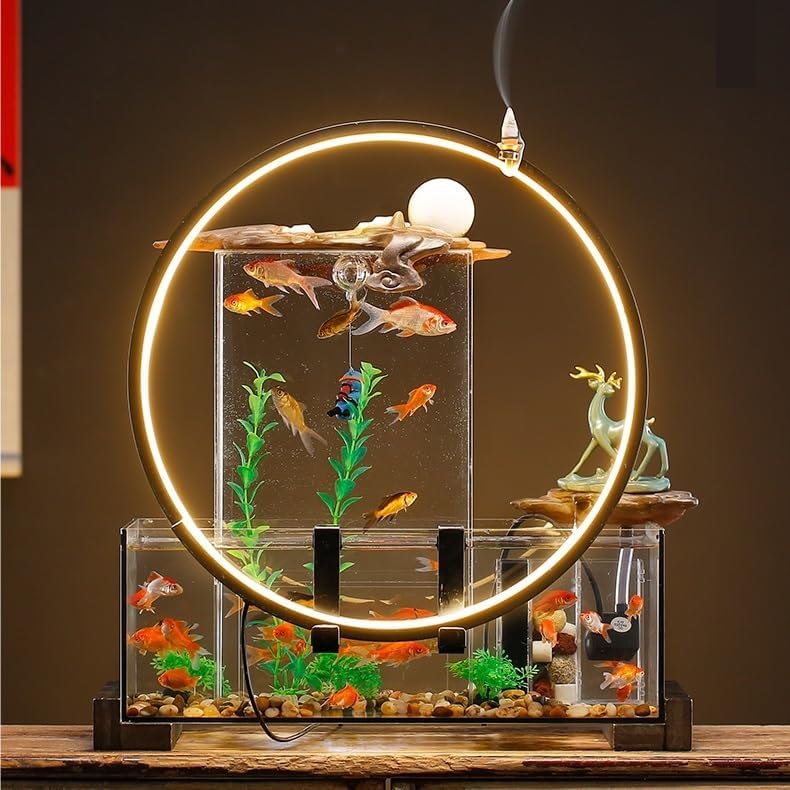 GUERNSEY Tabletop Fountain Tabletop Fountain Creative Fish Tank Rockery Water Fountain Ornaments Home Living Room Desktop Decoration Indoor Fountain