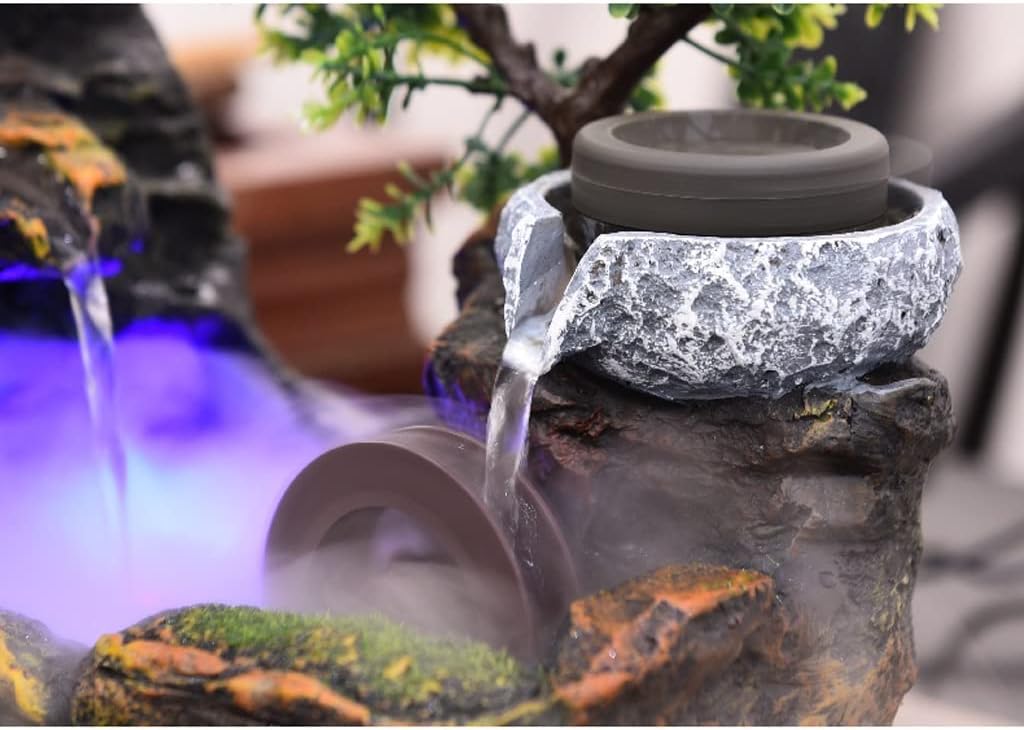 HIHELO Desktop Fountain Tabletop Fountain Resin Rockery Water Desktop Fountain Living Room Decorative Waterscape Ornament Water Fountain Outdoor (Color : Without Nebulizer)