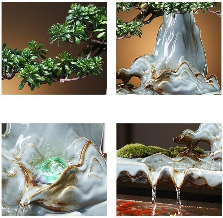 GUERNSEY Tabletop Fountain Tabletop Fountain Chinese Style Flowing Water Ornaments Landscape Fish Tank Living Room Small Fountain Waterfall Office Creative Decoration Indoor Fountain
