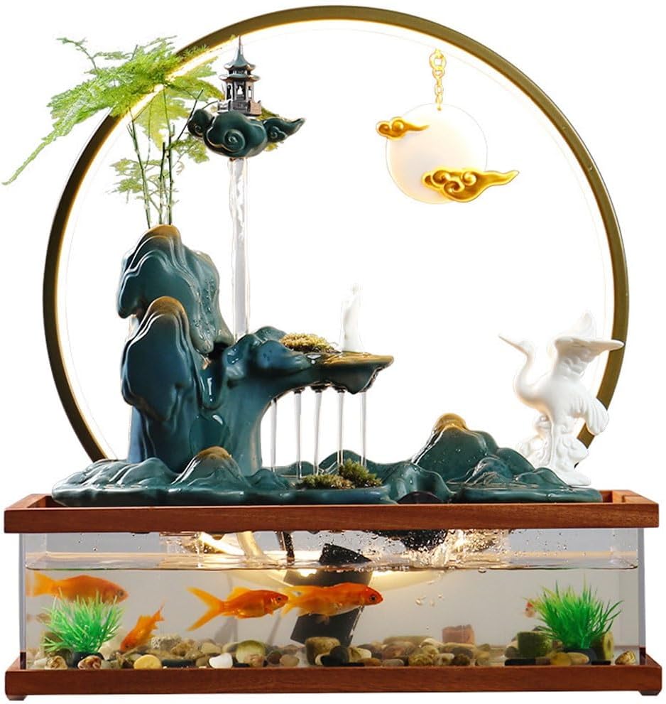 GUERNSEY Tabletop Fountain Desktop Fish Tank Water Ornaments Rockery Fountain Circulating Water Wheel Living Room Porch Chinese Ornaments Indoor Fountain