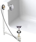 Westbrass A50P35TLE-26 35' Cable Drive Bath Drain Trim Kit with Rotary Overflow Cover Knob, European Stopper and Poly Tubular Pipes, Polished Chrome