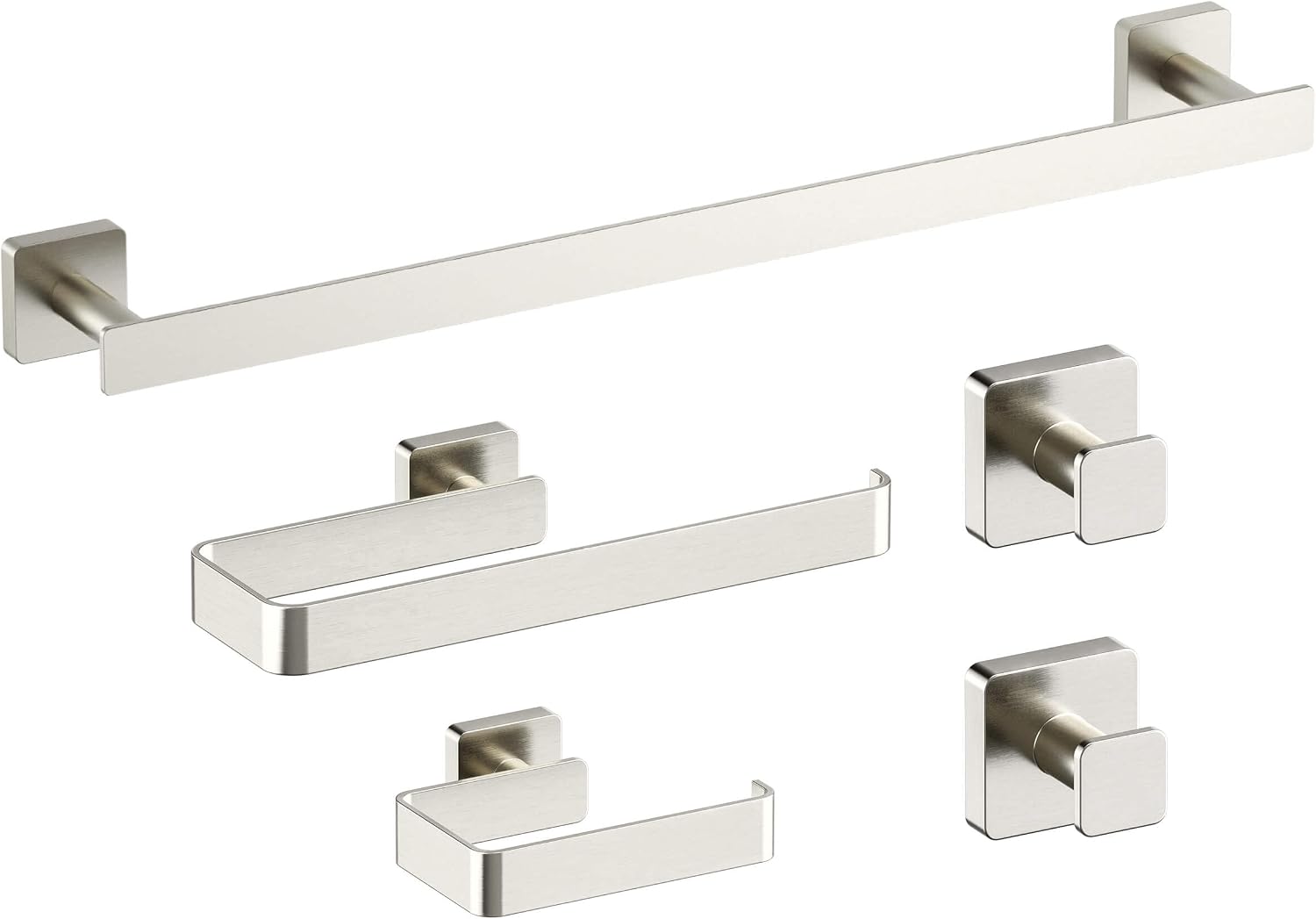 Kibi Blaze 5-Piece Bathroom Hardware Set – Includes 19 -Inch Hand Towel Bar and Holder, Toilet Paper Holder, Robe Hook – Wall Mounted, Solid Brass, Modern Bath Accessories (Brushed Nickel, KBA16-5-1)