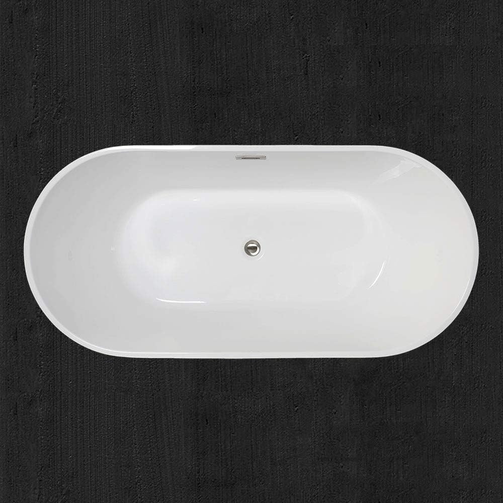 WOODBRIDGE 59' Acrylic Freestanding Bathtub Contemporary Soaking Tub with Brushed Nickel Overflow and Drain B0014B,White