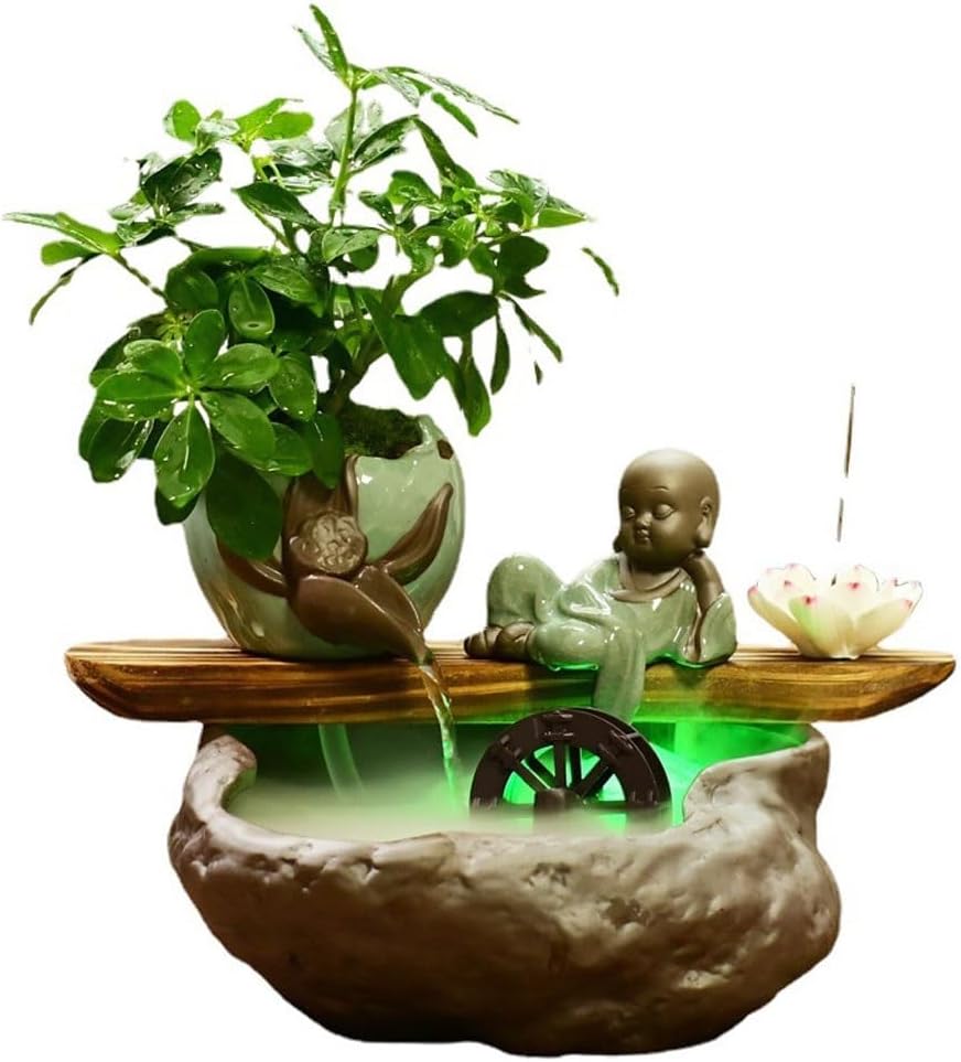 GUERNSEY Tabletop Fountain Home Desktop Flowing Water Small Fish Tank Living Room Water Wheel Fountain Ornaments Waterscape Decorations Indoor Fountain