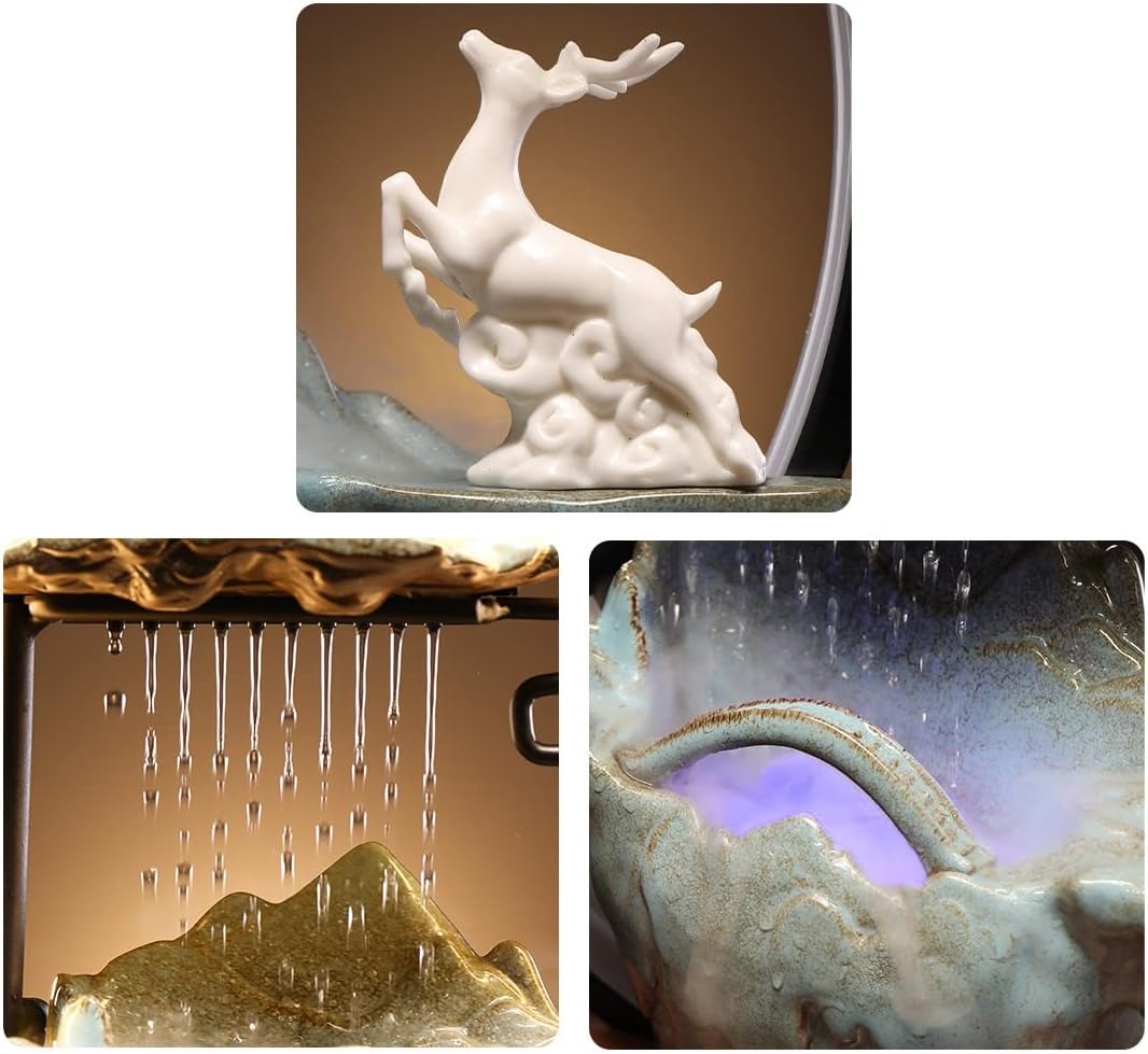 HIHELO Desktop Fountain Tabletop Fountain Chinese Ceramic Water Fountain Desktop Waterfall Fountain Office Decoration Ornaments Water Fountain Outdoor (Color : A)