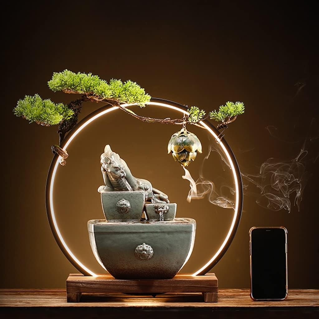 QUQUQ Home Tabletop Fountain Tabletop Fountain with LED Light, Indoor Water Fountain Decor Tabletop Relaxation Waterfall Feature for Home Office Decor