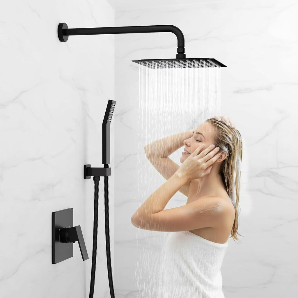 EMBATHER Shower System,10'Shower Faucet Set with Rain Shower Head and Handheld Spray Combo,Included Valve and Trim Kit,Mattle Black