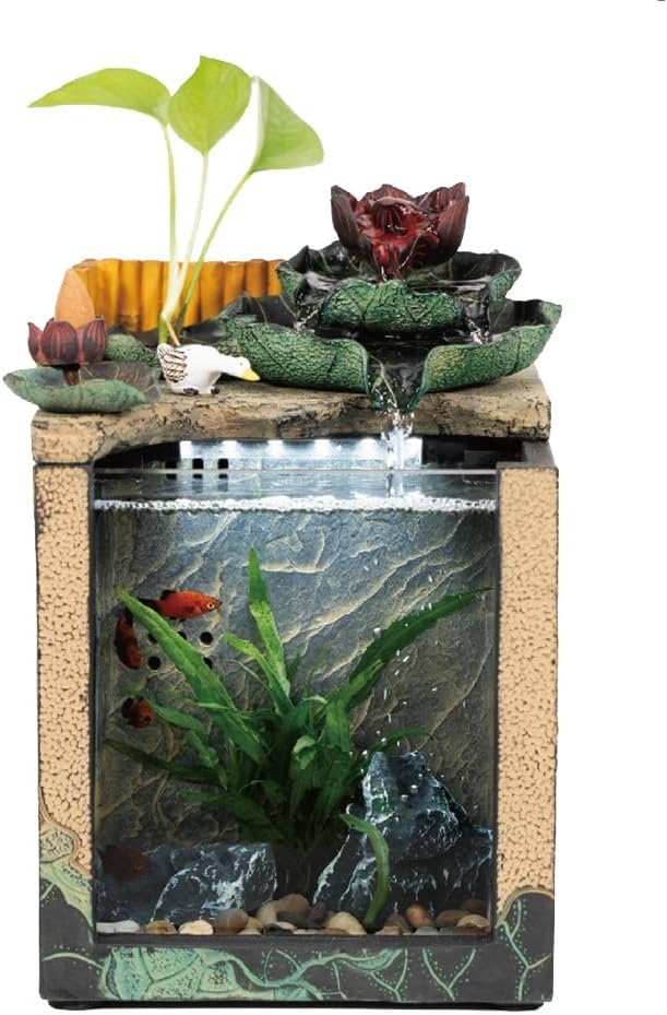 GRFIT Indoor Fountain Desktop Fountain with Waterfall and Mini Landscape Self Cleaning Zen Scape Flow for Indoors Tabletop Fountain