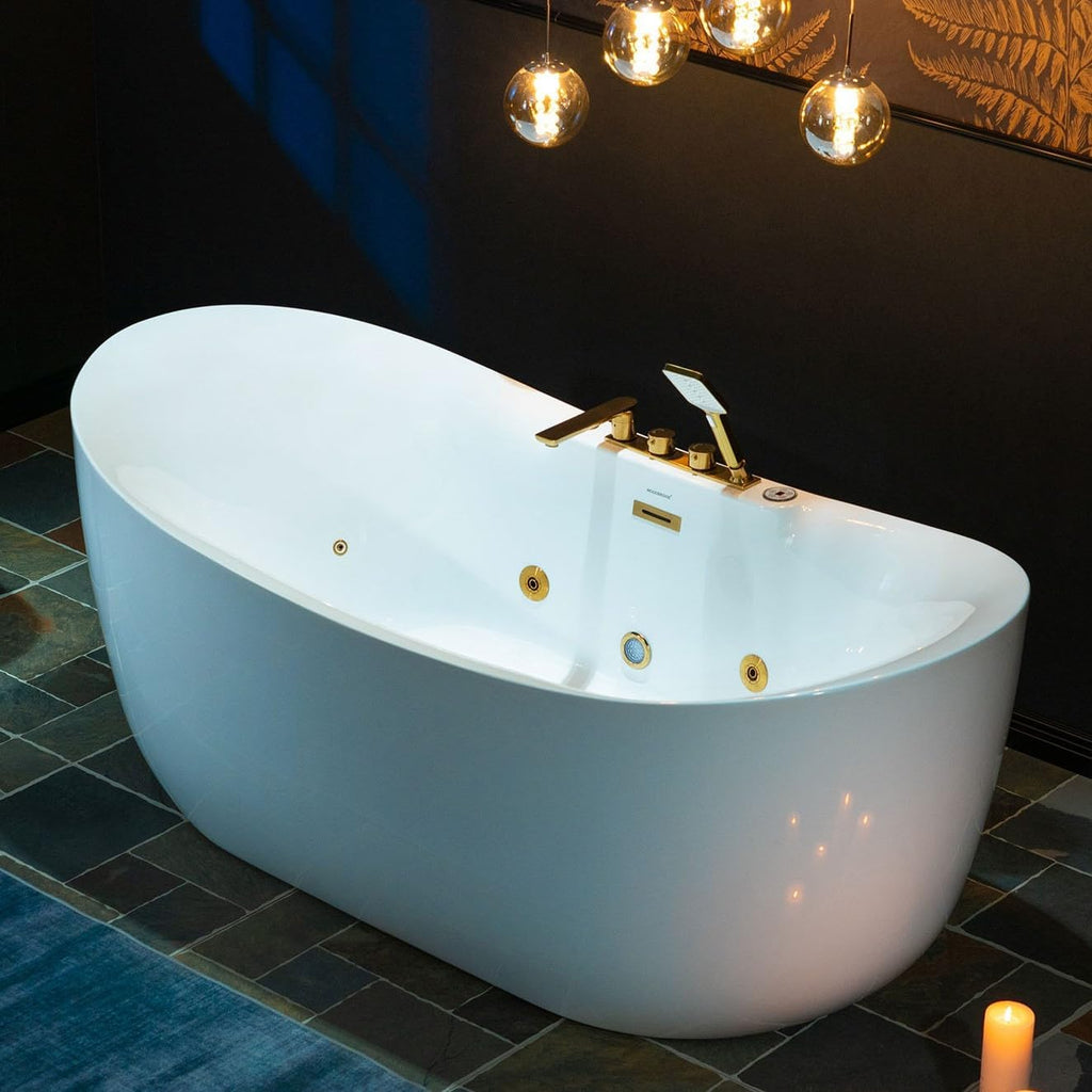 WOODBRIDGE 72' x 35-3/8' Whirlpool and Air Bath Heated Soaking Combination Tub with Adjustable Speed Air Blower and Display Control Panel, Brushed Gold Finish Trim and Drain Kit, BG400+F0045BG
