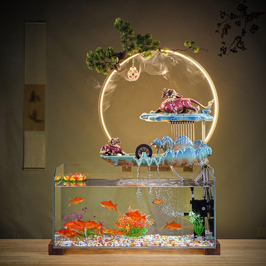 GUERNSEY Tabletop Fountain Water Circulation Office Desk Decorations Glass Fish Tank Desktop Decorations Indoor Desktop Fountain Decorations Indoor Waterfall Feature Indoor Fountain