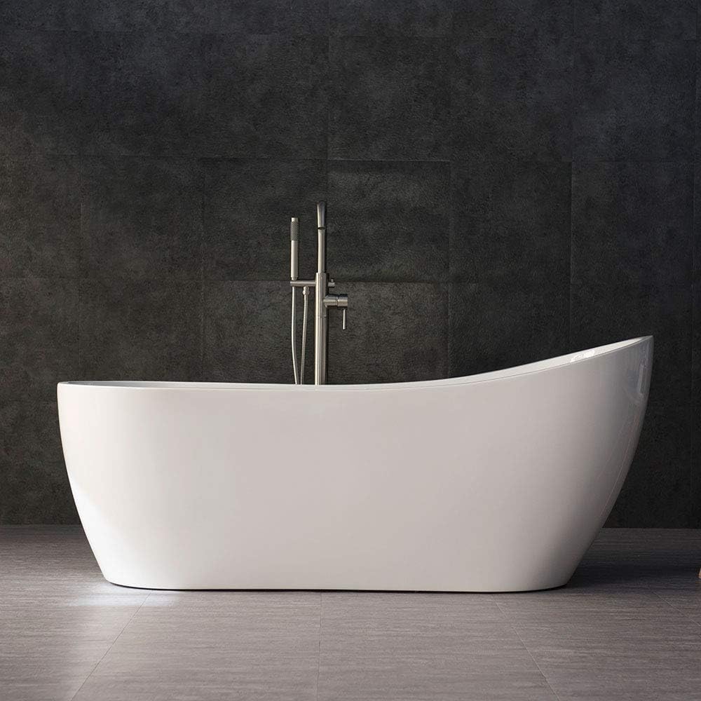 Woodbridge 67' Acrylic Freestanding Bathtub Contemporary Soaking Tub with Chrome Overflow and Drain, BTA1508-C,White