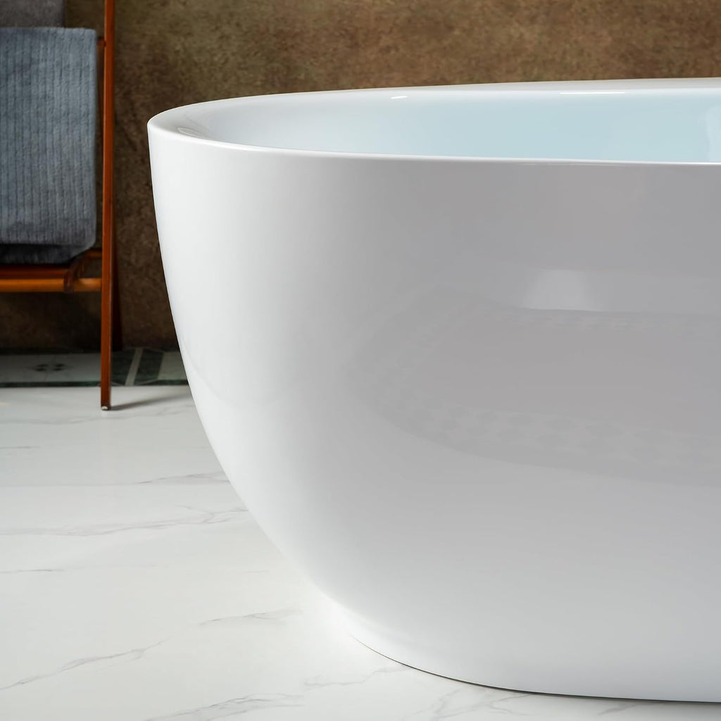 WOODBRIDGE 66' Acrylic Freestanding Bathtub Contemporary Soaking White Tub with Matte Black Overflow and Drain，B0027-MB