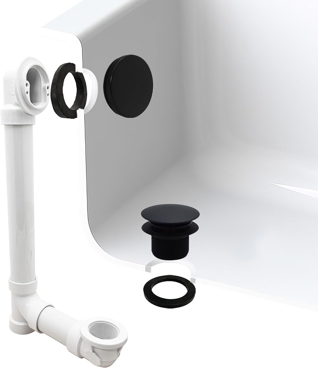 Westbrass 493244H-62 14' SCH. 40 PVC Bath Waste & Overflow Assembly with Illusionary Faceplate and Tip-Toe Drain Plug, Matte Black (12-Pack)