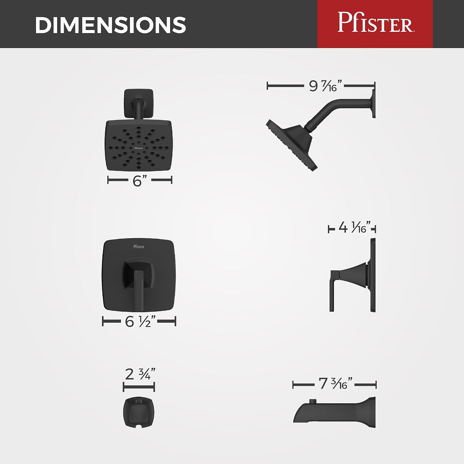 Pfister Vaneri Tub and Shower Trim Kit with Valve and Cartridge Included 1-Handle Rain Shower Head with Tub Spout Matte Black Finish Water-Efficient Model 8P8WS2VRISBB