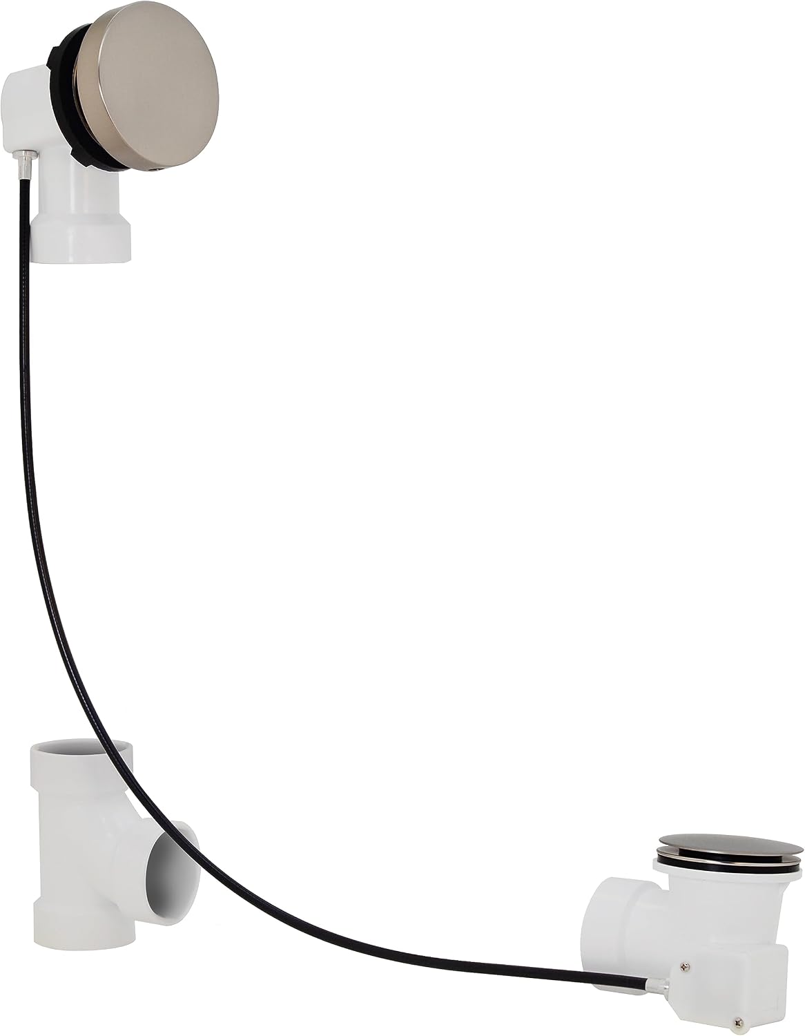 Westbrass D50P35SRE-07 35' Cable Drive Bathtub Drain Trim with Rotary Overflow Cover Knob, Pop-Up Stopper Sch. 40 PVC Fittings, Satin Nickel