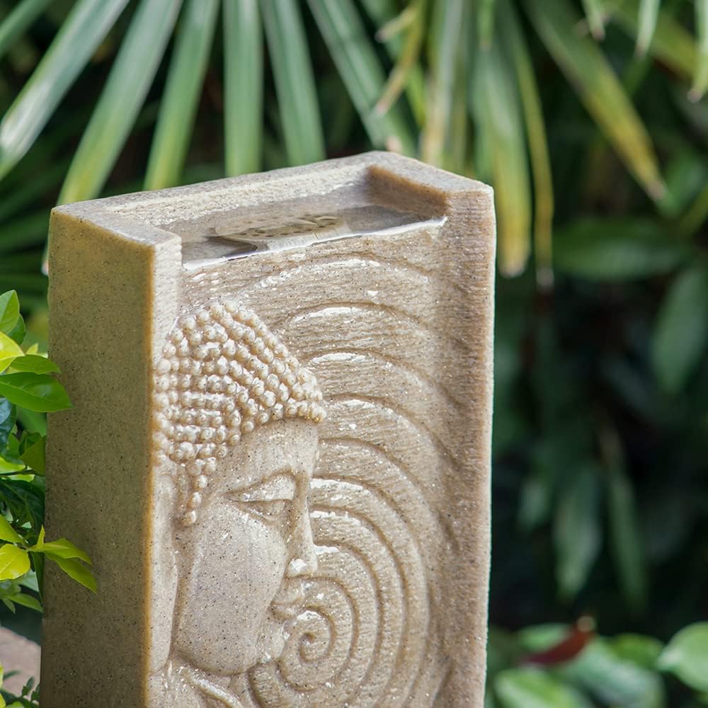 9x6.5x14 Indoor Buddha Water Fountain, Polyresin Tabletop Fountain with LED Light