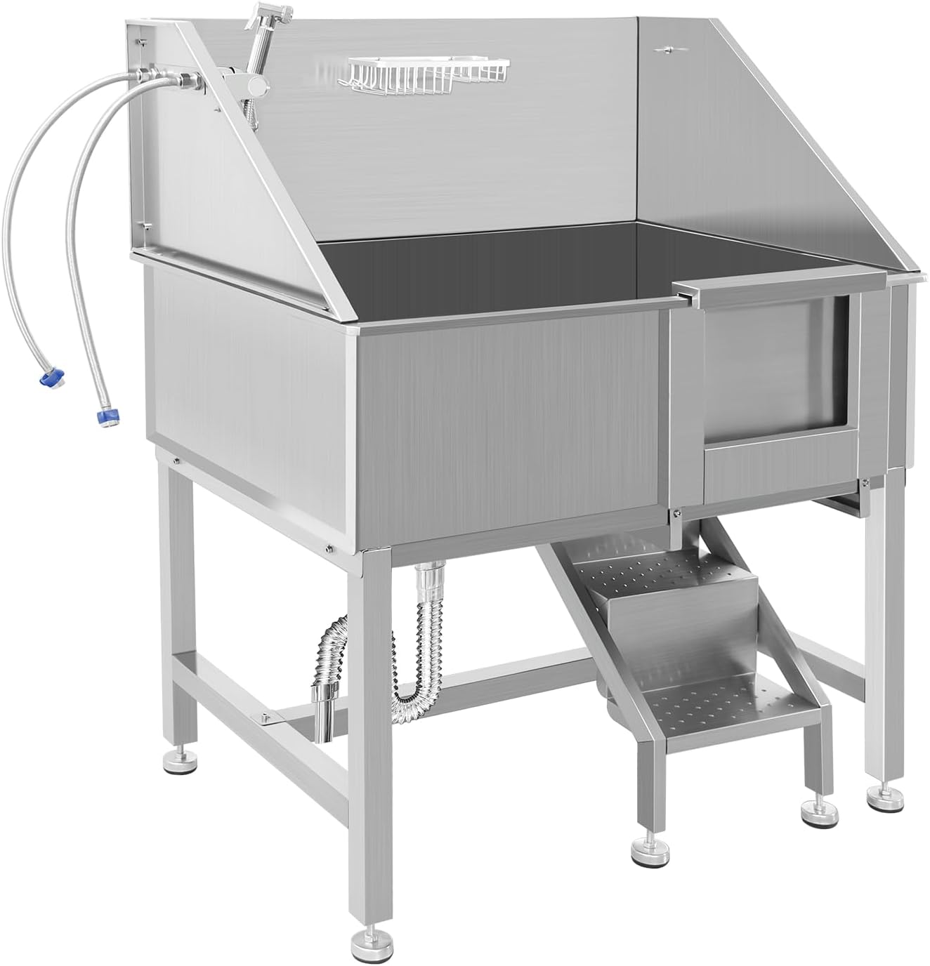 Dog Grooming Tub, 38' L Pet Wash Station, Professional Stainless Steel Pet Grooming Tub with Ramp, Faucet, Sprayer, and Drain Kit,R-Door