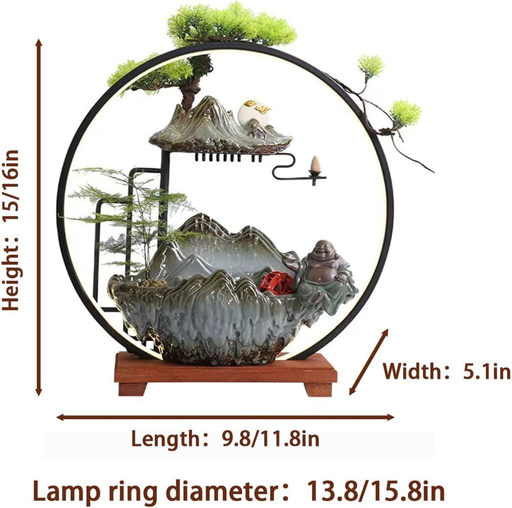 Cwaterfall for Desk, Desktop Fountain, Table Fountain with LED Lights, Quiet Pump, Decorative Home Office Water Feature, for Home Office Bedroom Relaxation(11.8x5.1x16.1in)