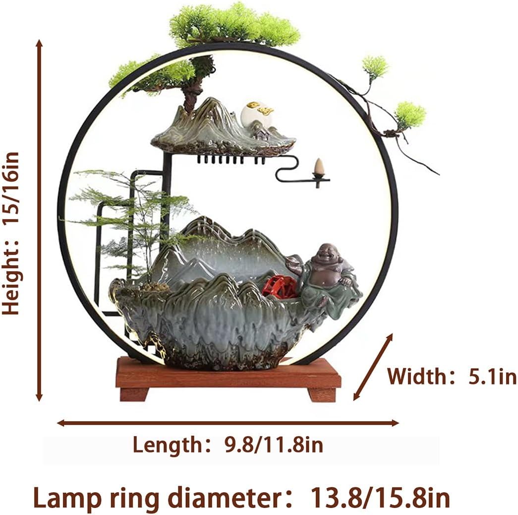 Cwaterfall for Desk, Desktop Fountain, Table Fountain with LED Lights, Quiet Pump, Decorative Home Office Water Feature, for Home Office Bedroom Relaxation(11.8x5.1x16.1in)