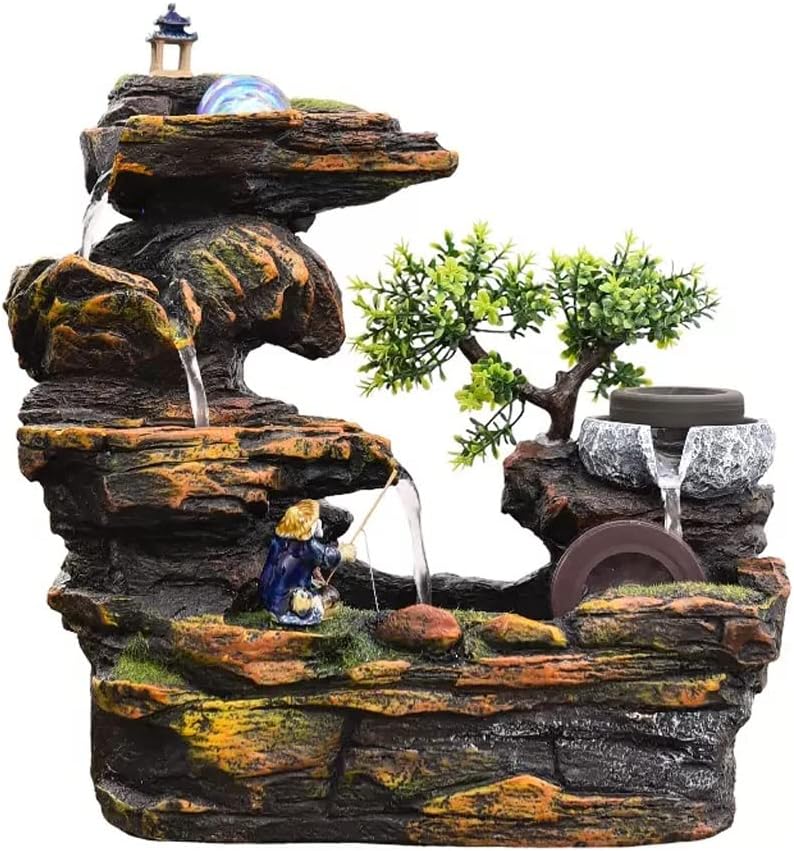 HIHELO Desktop Fountain Tabletop Fountain Resin Rockery Water Desktop Fountain Living Room Decorative Waterscape Ornament Water Fountain Outdoor (Color : Without Nebulizer)