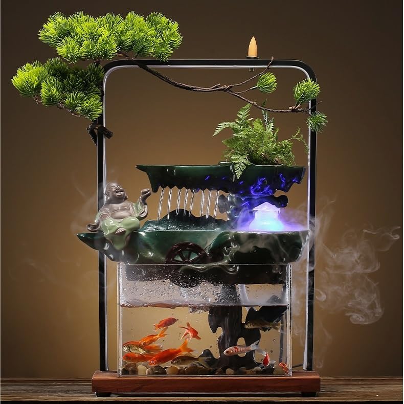 GUERNSEY Tabletop Fountain Tabletop Fountain Rockery Fountain Indoor Bonsai Crafts Small Fish Tank Living Room Flowing Water Wealth Ornaments Indoor Fountain